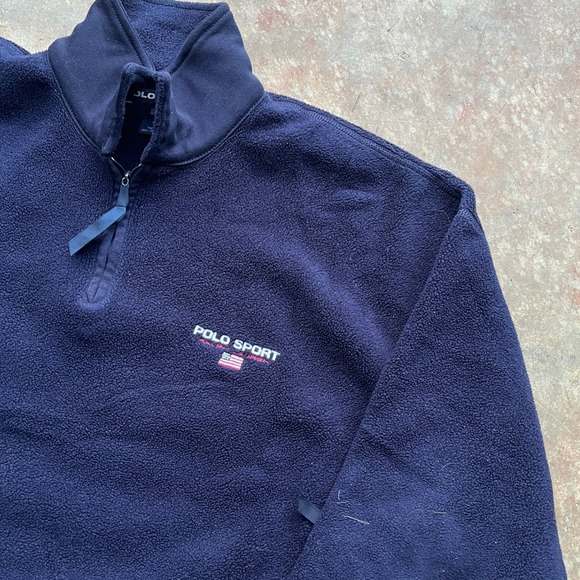 Vintage Polo Sport Ralph Lauren Navy Blue 1/4 Zip Fleece Pullover Mens M - Picture 4 of 7
